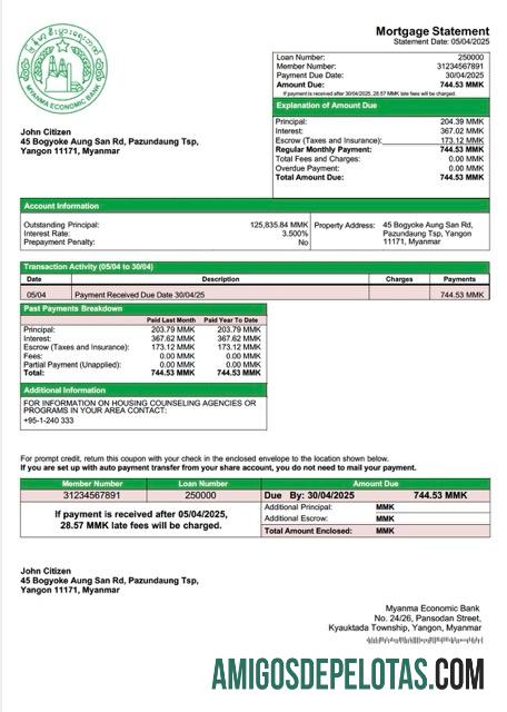 realista Modelo Word e PDF de declaração de hipoteca do Banco Econômico de Mianma